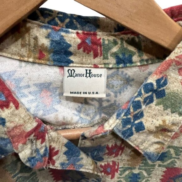 Manor House Mens Aztec Southwestern Collared Button Up Shirt Size M/L - Picture 10 of 11